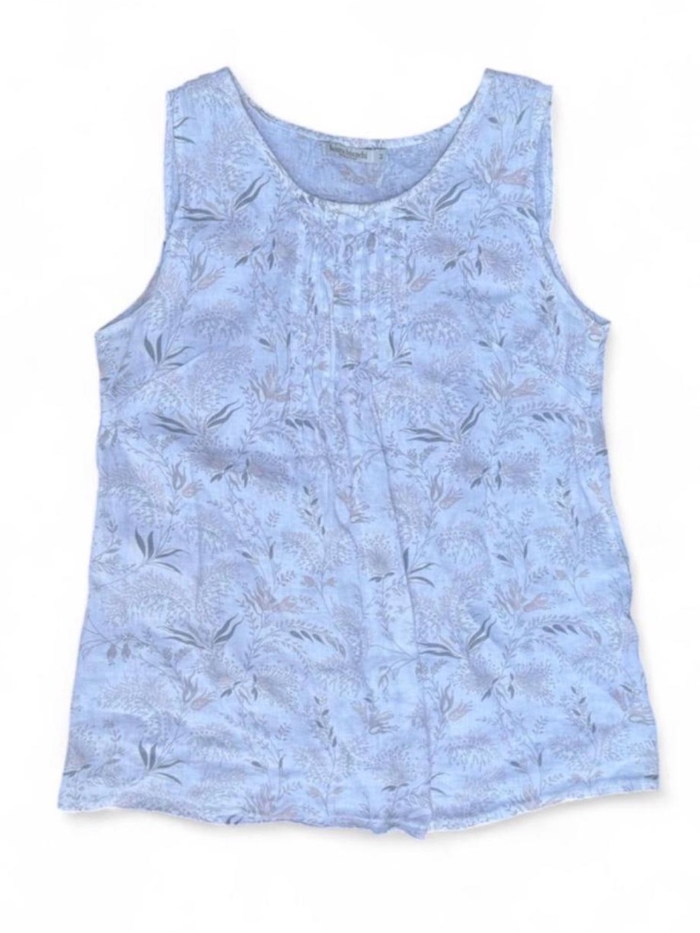 Laura Bianchi 100% Linen floral sleeveless top made in Italy Sz M pleats cottage
